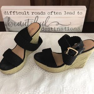 Wedge wrap around ankle sandal